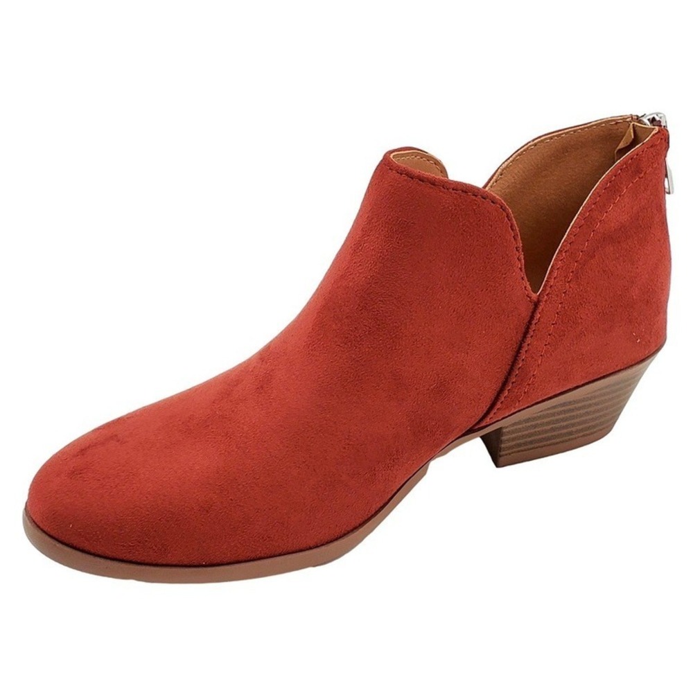 Women Ankle Booties Side Cutout Back Zipper Low Heel Faux Suede Boots Size 7.5 - Picture 2 of 6